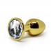BQS - Buttplug i gullfarget metall med Krystall - Klar - Small