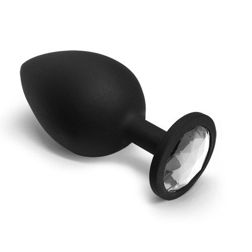 BQS - Sort Silikonbuttplug med Krystall - Klar - Large BQS - Sort Silikonbuttplug med Krystall - Klar - Large