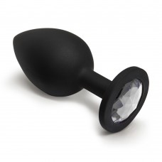 BQS - Sort Silikonbuttplug med Krystall - Klar - Small