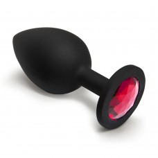 BQS - Sort Silikonbuttplug med Krystall - Rød - Small