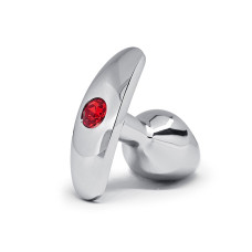 BQS - Metallbuttplug med avlang stopper - Rød Krystall - Small