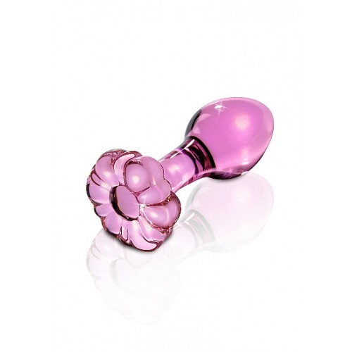 ICICLES No.48 - Rosa Buttplug av Glass med Blomst ICICLES No.48 - Rosa Buttplug av Glass med Blomst