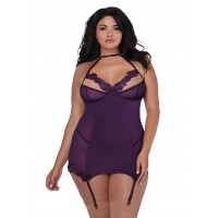 Dreamgirl - Halter neck kjole med strømpeholder - Lilla -  Queen size 