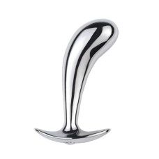BQS - Metallbuttplug med avlang stopper - Bøyd tupp - Large